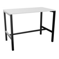 Table rectangulaire Arial L. 140 cm x P. 80 cm x H. 104,5 plateau nu mélamine blanc neige pied arche carrée fixe avec repose pied métal lisse noir