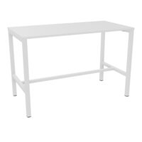 Table rectangulaire Arial L. 160 cm x P. 80 cm x H. 104,5 plateau nu mélamine blanc neige pied arche carrée fixe avec repose pied métal lisse blanc