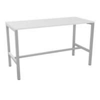 Table rectangulaire Arial L. 180 cm x P. 80 cm x H. 104,5 plateau nu mélamine blanc neige pied arche carrée fixe avec repose pied métal lisse gris aluminium