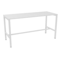Table rectangulaire Arial L. 200 cm x P. 80 cm x H. 104,5 plateau nu mélamine blanc neige pied arche carrée fixe avec repose pied métal lisse blanc