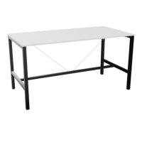 Table rectangulaire 6/8P Arial L. 200 cm x P. 100 cm x H. 104,5 prépercé 2 obturateurs au centre mélamine blanc neige pied arche carrée fixe métal lisse noir