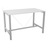Table de réunion Arial L. 140 x P. 80 x H. 90 cm mélamine blanc neige piètement arche carré avec repose pied métal lisse gris aluminium