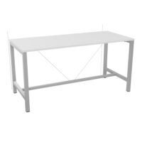 Table de réunion Arial L. 180 x P. 80 x H. 90 cm mélamine blanc neige piètement arche carré avec repose pied métal lisse gris aluminium