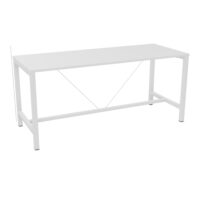 Table de réunion Arial L. 200 x P. 80 x H. 90 cm mélamine blanc neige piètement arche carré avec repose pied métal lisse blanc
