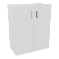 Armoire mélamine Armand 2 tablettes H. 100 x L. 80 x P. 43,2 cm corps et top finition mélamine blanc neige avec 2 portes soft-closing mélamine blanc neige - poignées métal gris aluminium