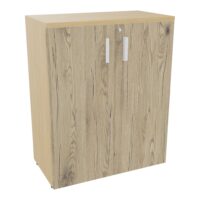Armoire mélamine Armand 2 tablettes H. 100 x L. 80 x P. 43,2 cm corps et top finition mélamine Chêne naturel avec 2 portes soft-closing mélamine chêne Brunswick - poignées métal lisse blanc