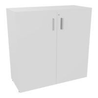 Armoire mélamine Armand 2 tablettes H. 100 x L. 100 x P. 43,2 cm corps et top finition mélamine blanc neige avec 2 portes soft-closing mélamine blanc neige - poignées métal gris aluminium