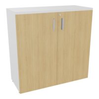 Armoire mélamine Armand 2 tablettes H. 100 x L. 100 x P. 43,2 cm corps et top finition mélamine blanc neige avec 2 portes soft-closing mélamine Chêne naturel - poignées métal gris aluminium