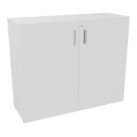 Armoire mélamine Armand 2 tablettes H. 100 x L. 120 x P. 43,2 cm corps et top finition mélamine blanc neige avec 2 portes soft-closing mélamine blanc neige - poignées métal gris aluminium