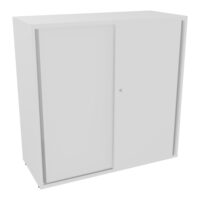Armoire Armand 2 portes coulissantes H. 100 x L. 100x P. 43,2 cm - 2 tablettes - corps mélamine blanc neige - portes mélamine blanc neige - poignées métal gris aluminium