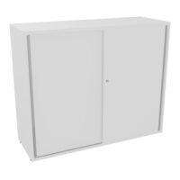 Armoire Armand 2 portes coulissantes H. 100 x L. 120 x P. 43,2 cm - 2 tablettes métallique - corps mélamine blanc neige - portes mélamine blanc neige - poignées métal gris aluminium