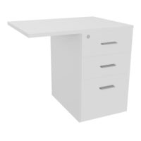 Retour Melina sur caisson hauteur bureau P. 60 cm x L. 80 cm 3 tiroirs dont 1 dossier suspendu mélamine blanc neige top épaisseur 25mm mélamine blanc neige poignées métal gris aluminium