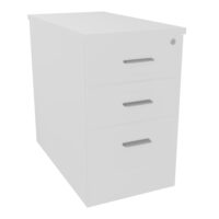 Extension Melina sur caisson hauteur bureau P. 80 cm x L. 43,2 cm 3 tiroirs dont 1 dossier suspendu mélamine blanc neige top épaisseur 25mm mélamine blanc neige poignées métal gris aluminium