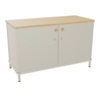 Crédence Karl 2 portes L. 100 cm x P. 45 cm x H. 62 cm top mélamine Chêne naturel corps mélamine lin avec portes métal lisse blanc nacré