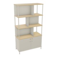 Bibliothèque Karl L. 100 cm x P. 45 cm x H. 184 cm top/tablette mélamine Chêne naturel corps mélamine lin avec 2 portes + séparateurs métal lisse blanc nacré