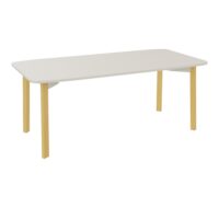 Bureau Karl rectangulaire L. 180 cm x P. 90 cm plateau nu mélamine lin pieds bois métal lisse blanc nacré
