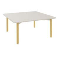 Table de réunion carrée Karl L. 150 cm x P. 150 cm plateau nu mélamine lin pietement bois hêtre massif vernis/ métal lisse blanc nacré