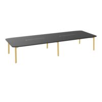 Table de réunion modulaire Karl L. 150 cm x P. 420 cm plateau bois noir 6 pietement bois hêtre massif vernis/ dont 1 éléctrifié métal lisse blanc nacré