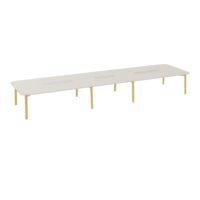 Table de réunion modulaire Karl L. 150 cm x P. 560 cm plateau mélamine lin 8 pietement bois hêtre massif vernis/ dont 2 éléctrifiés métal lisse blanc nacré