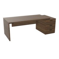 Bureau Kara rectangulaire L. 180 x P. 90cm mélamine noyer brun sur caisson porteur 3 tiroirs à droite