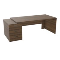 Bureau Kara rectangulaire L. 180 x P. 90cm mélamine noyer brun sur caisson porteur 3 tiroirs à gauche