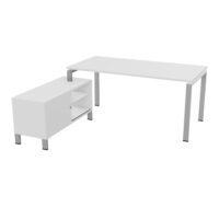 Bureau Rio avec meuble retour porteur à gauche simple accès L. 178 cm x P. 168 cm mélamine blanc neige plateau L. 160 cm x P. 80 cm percé pour obturateur mélamine blanc neige piètement arche métal lisse gris al