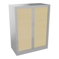 Armoire à rideaux H. 105 x L. 80 x P. 43 cm - corps gris aluminium - rideaux pin maritime - équipée de 2 tablettes + rail