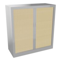 Armoire à rideaux H. 105 x L. 100 x P. 43 cm - corps gris aluminium - rideaux pin maritime - équipée de 2 tablettes + rail