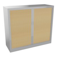 Armoire à rideaux H. 105 x L. 120 x P. 43 cm - corps gris aluminium - rideaux chêne naturel - équipée de 2 tablettes + rail