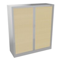 Armoire à rideaux H. 135 x L. 120 x P. 43 cm - corps gris aluminium - rideaux pin maritime - équipée de 2 tablettes + rail