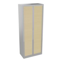 Armoire à rideaux H. 198 x L. 80 x P. 43 cm - corps gris aluminium - rideaux pin maritime - équipée de 4 tablettes + rail