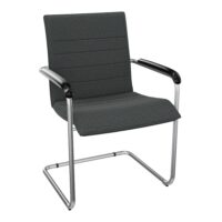Fauteuil visiteur Manhattan cuir noir piétement aluminium poli