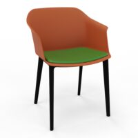 Fauteuil Scott coque polypropylène brique avec placet d'assise tissu Step bambou  sur 4 pieds nylon noir