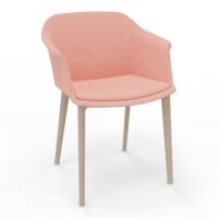 Fauteuil Scott tissu Fenice Rose poudré sur 4 pieds fibre de bois