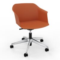 Fauteuil Scott coque polypropylène brique piétement 5 branches sur roulettes métal chromé