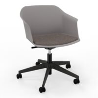 Fauteuil Scott coque polypropylène gris clair avec placet d'assise tissu Fenice Chocolat chiné piétement 5 branches sur roulettes nylon noir