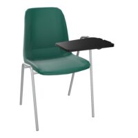 chaise meeting + avec accotoirs a gauche coque normale polypropylène vert sapin 4 pied métal chromé sans pieces d'accroches