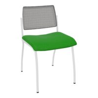 Chaise Inventiv 4 pieds finition métal blanc  dossier tissu Step bambou  avec contre-coque métal blanc  - assise résille noire