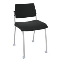Chaise Inventiv 4 pieds sur roulettes finition gris aluminium revêtement tissu noir - dossier avec contre-coque noire