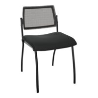 Chaise Inventiv 4 pieds finition métal lisse noir dossier résille noire avec contre-coque noire - assise revêtement tissu Bondaï noir