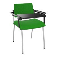 Chaise Inventiv 4 pieds finition métal gris aluminium revêtement tissu Step bambou  - dossier avec contre-coque noire - équipée d'accotoirs standard et d'1 tablette écritoire à droite