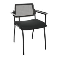 Chaise Inventiv 4 pieds finition métal lisse noir - dossier résille noire - assise revêtement tissu Bondaï noir - contre-coque noire