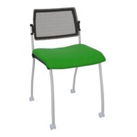 Chaise Inventiv 4 pieds sur roulettes finition métal gris aluminium dossier résille noire avec contre-coque noire - assise revêtement tissu Step bambou