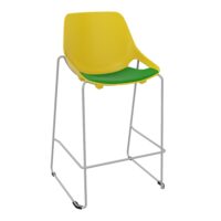 Tabouret haut Rosalie avec placet tissu Step bambou - Pied métal chromé - Assise polypropylène jaune