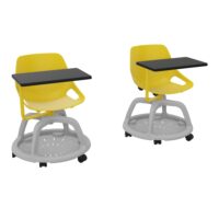 Lot de 2 chaises Campus sans placet - Pied polypropylène gris très clair - Assise polypropylène jaune - avec tablette ecritoire pivotante