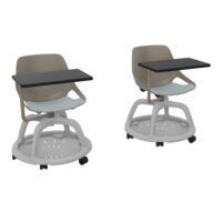 Lot de 2 chaises Campus avec placet tissu Bondaï gris nuage - Pied polypropylène gris très clair - Assise polypropylène gris - avec tablette ecritoire pivotante