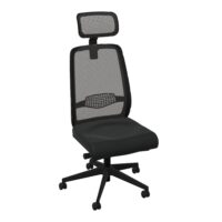 Siège Gabin - mécanisme synchrone ergonomique avec tétière assise tissu Bondaï noir dossier résille noire - piètement nylon noir - Roulettes pour sol dur freinées en charge