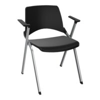 Chaise Emi dossier assise fixe polypropylène noir avec accoudoirs sans accroche 4 pieds métal chromé