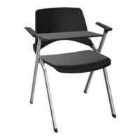Chaise Emi dossier assise fixe polypropylène noir avec accoudoirs tablette à droite 4 pieds métal chromé