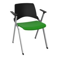 Chaise Emi dossier polypropylène noir assise tissu Step bambou fixe avec accoudoirs sans accroche 4 pieds métal chromé